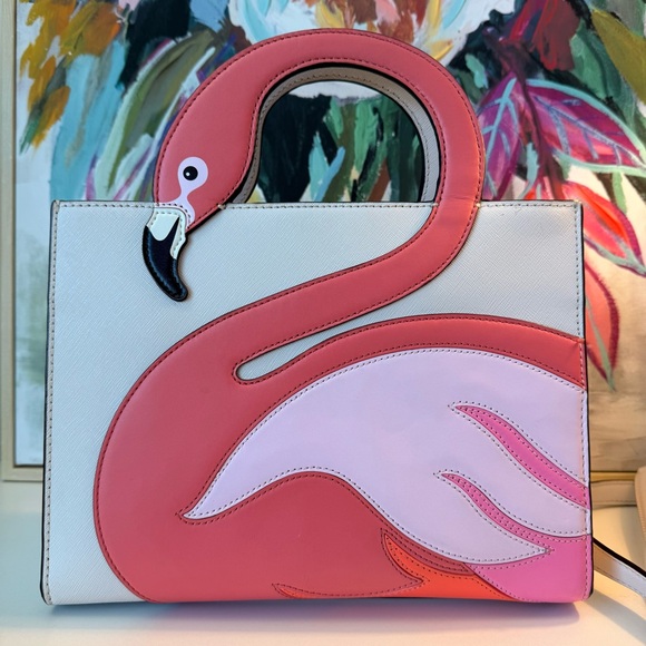 Preloved Kate Spade Novelty Tropical By The Pool Flamingo Sam Satchel Crossbody - Picture 7 of 15